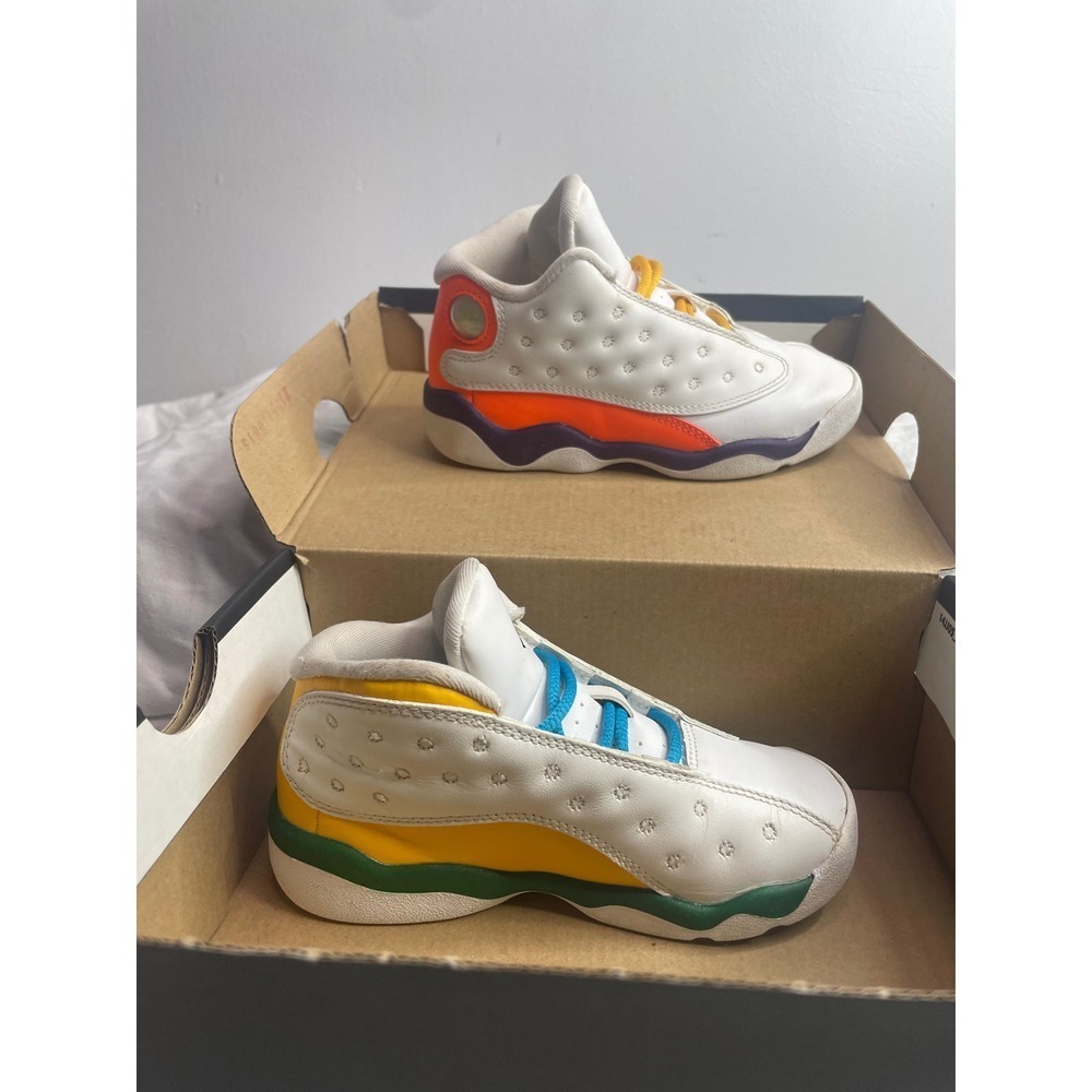 Nike Air Jordan 13 Retro Toddler Shoes White Yellow Orange Purple Green 9C